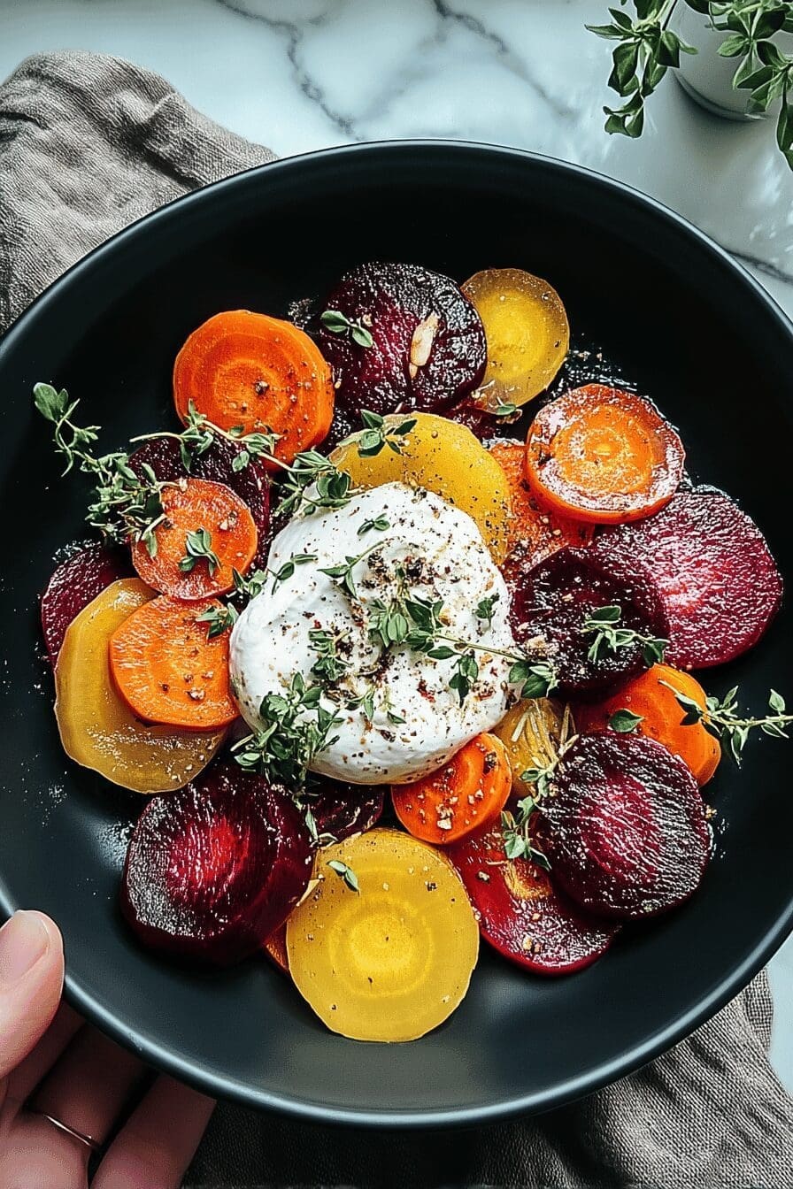 Roasted Beet And Carrot Salad With Honey Thyme Vinaigrette And Fresh Arugula 10 Roasted Beets Carrots Salad