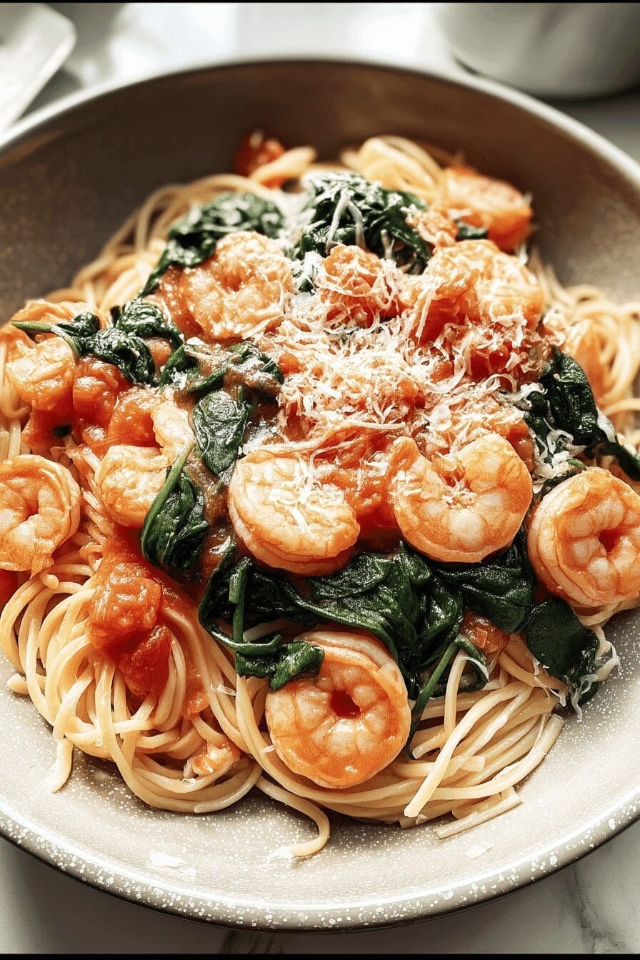 Garlic Butter Shrimp Pasta With Spinach And Tomatoes – Easy One-Pot Recipe 10 Tomato Spinach Shrimp Pasta