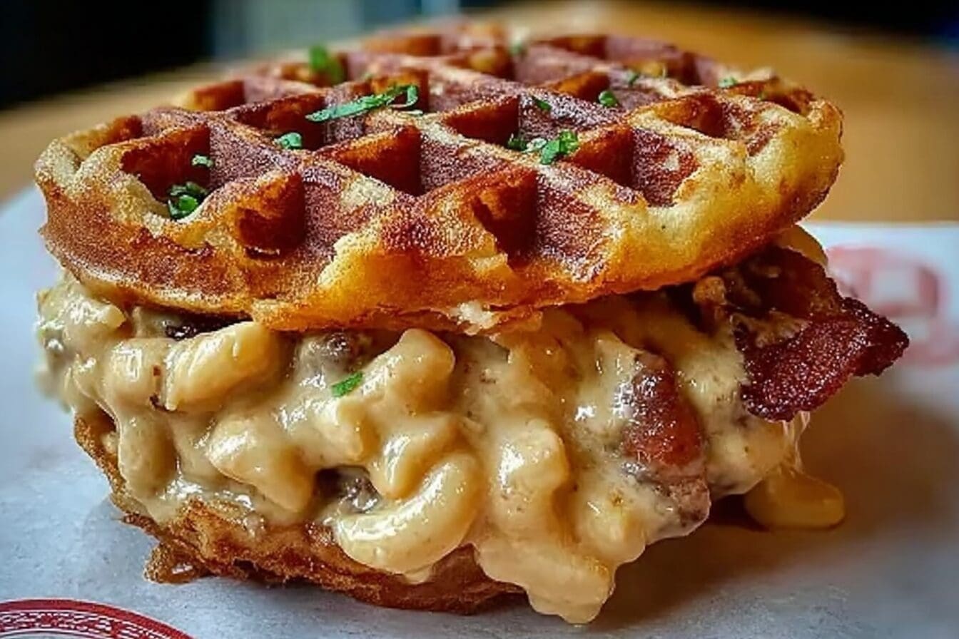 Leftover Mac And Cheese Waffles Recipe For Crispy, Cheesy Bites 6 Macaroni Cheese Waffle Burger