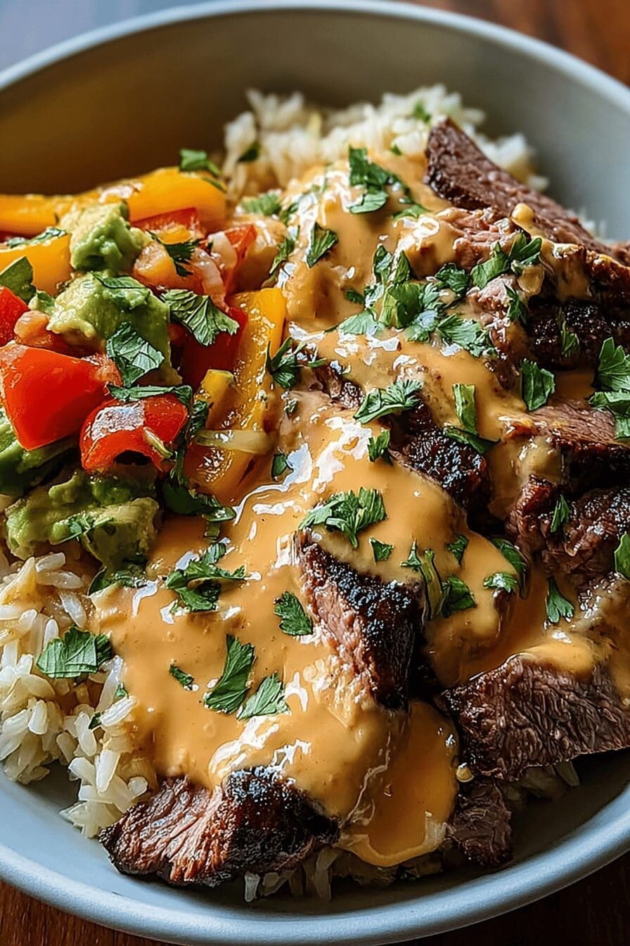 Steak Queso Rice Dish