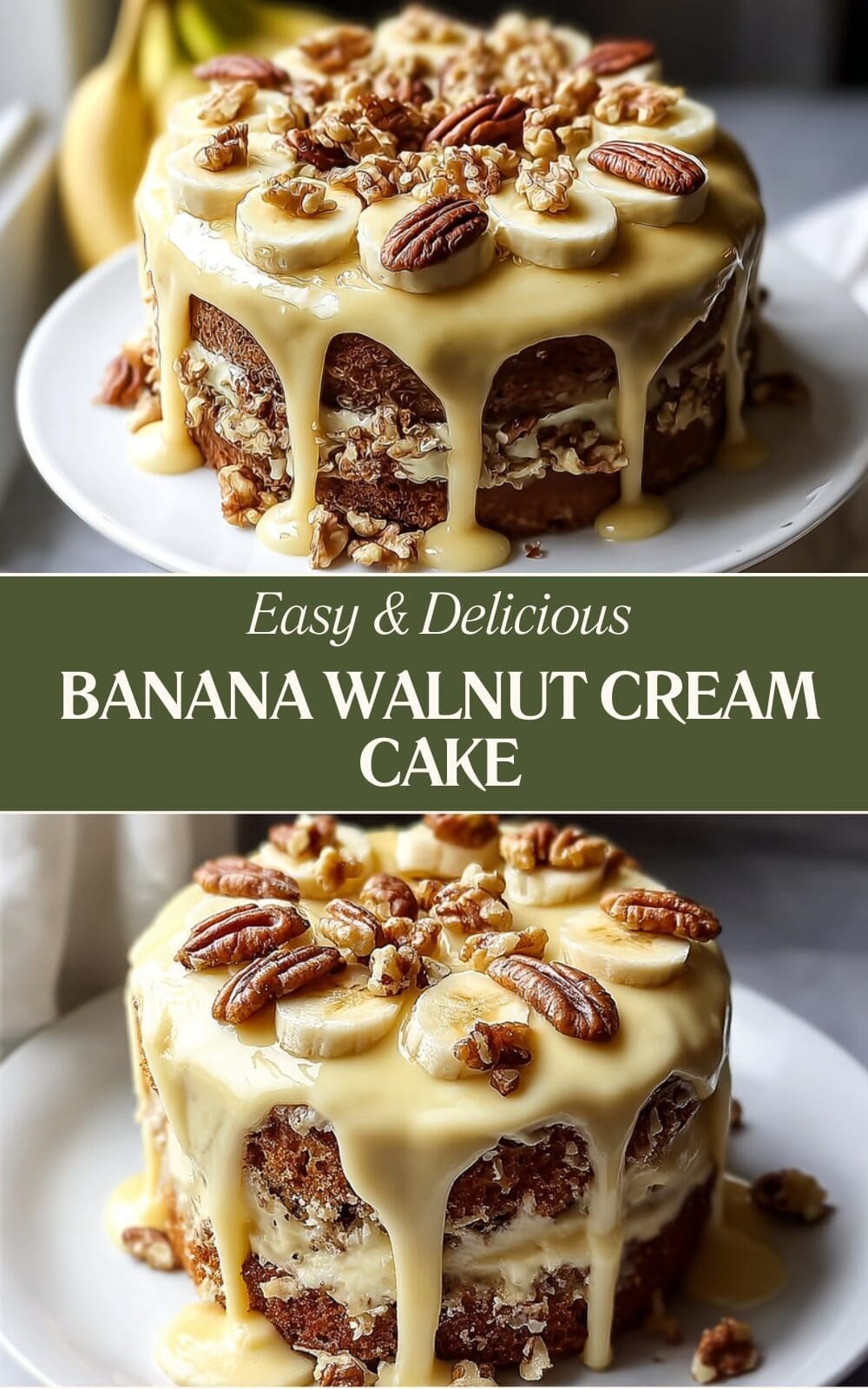 Banana Walnut Cake Recipe With Moist Texture And Nutty Flavor 7 Banana Walnut Cream Cake