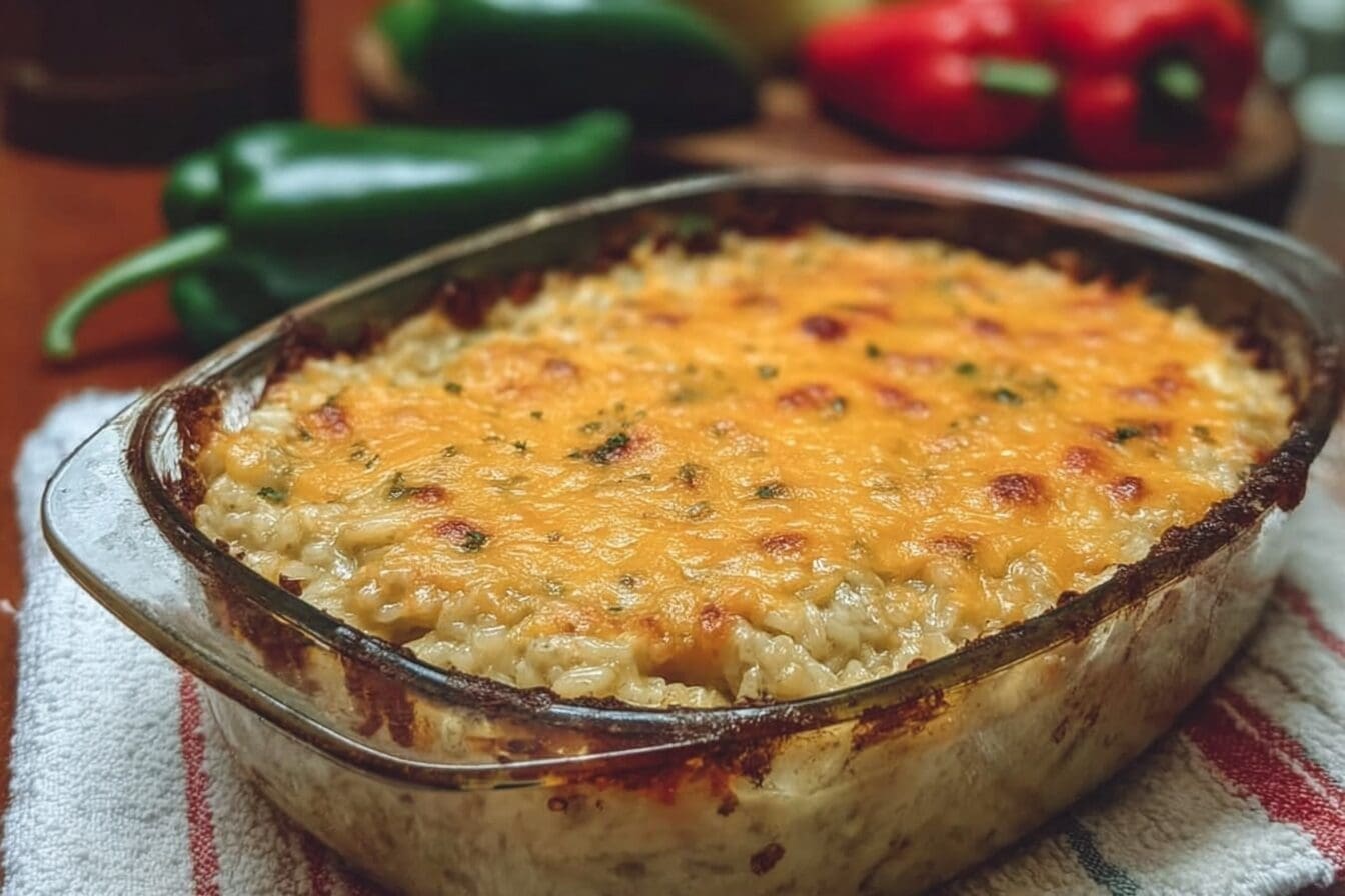 Cheesy Green Chile Rice Casserole