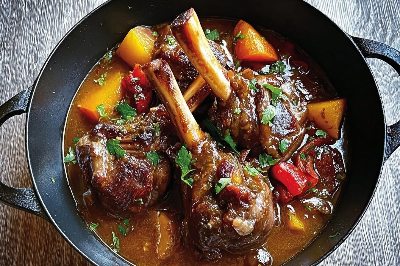 Lamb Shanks Braised In Rich Red Wine Sauce Recipe 6 Slow Cooked Lamb Shanks