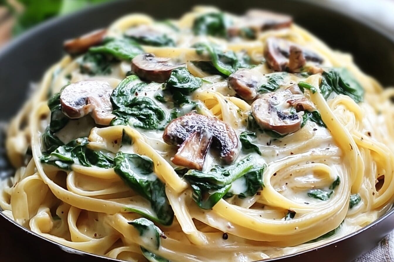 Slow Cooker Spinach And Mushroom Pasta Alfredo