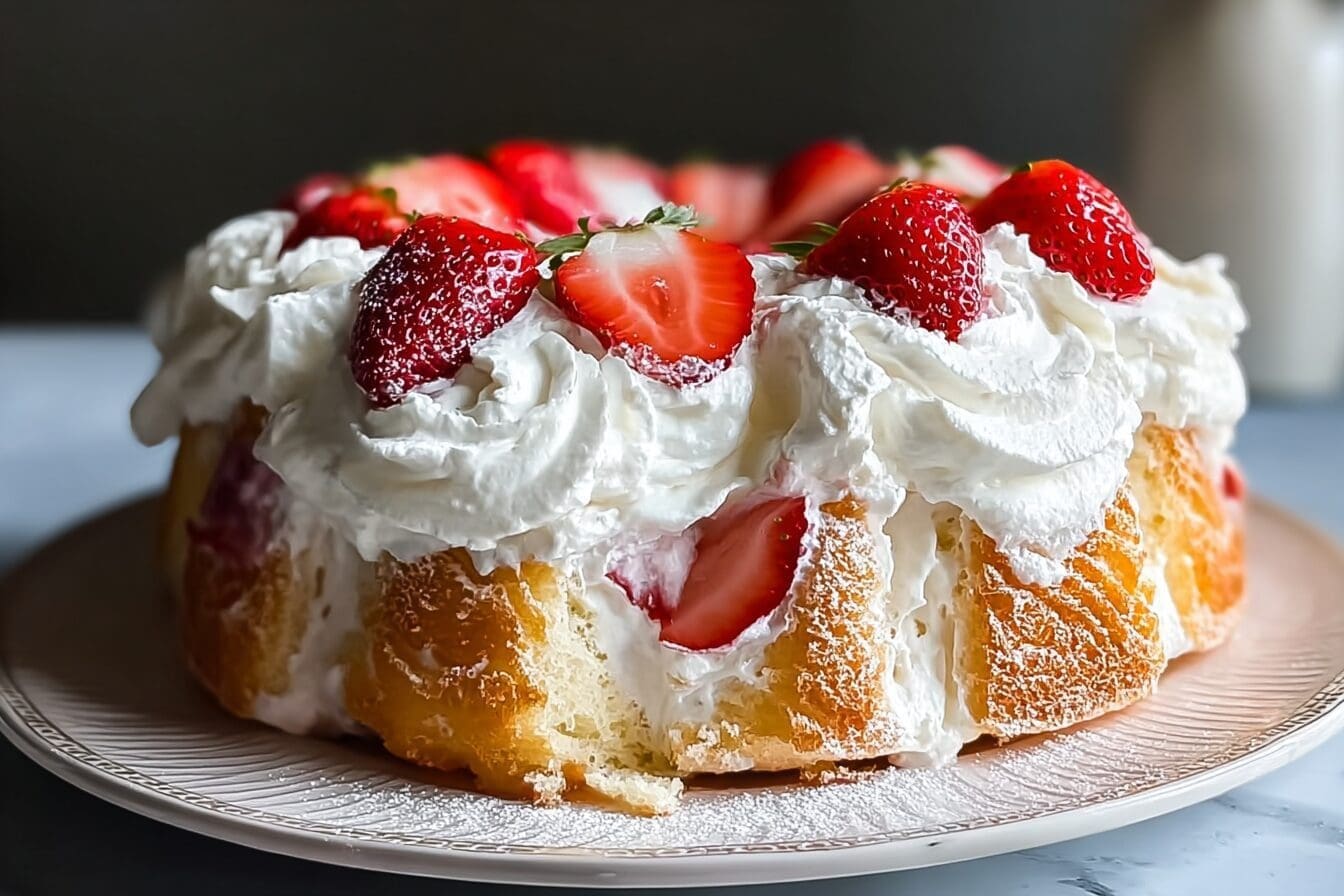 Strawberry Angel Cake Recipe With Fresh Cream And Fluffy Layers 6 Strawberry Angel Cake