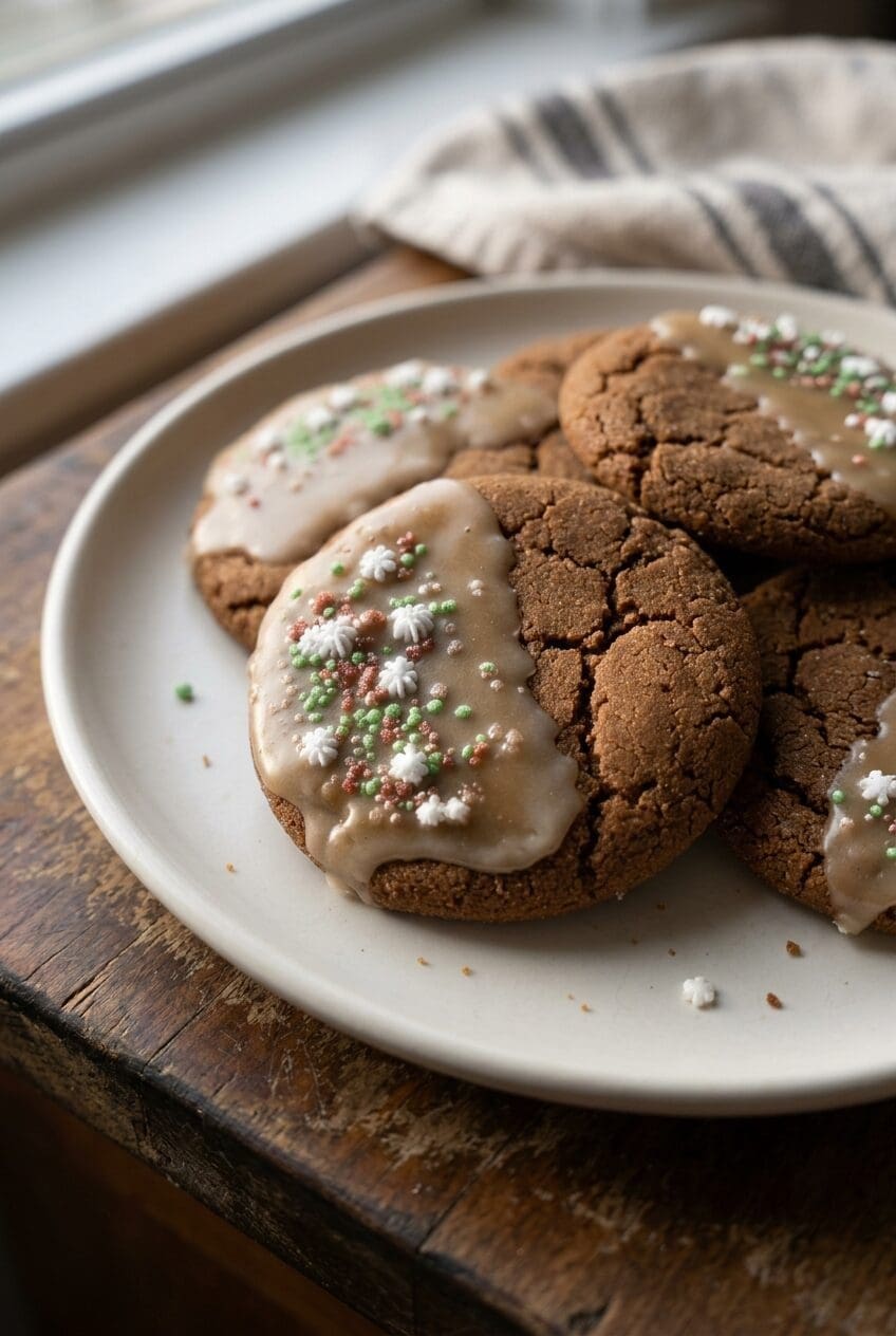 Brown Butter Maple Glaze Gingerbread Cookies