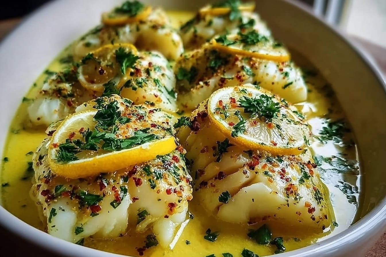 Baked Lemon-Garlic Cod With Butter Sauce