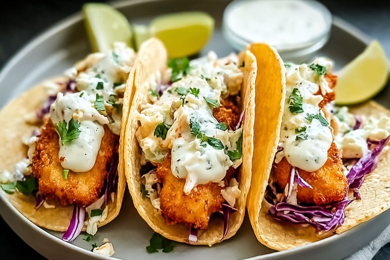 Crispy Baja Style Beer Battered Fish Tacos
