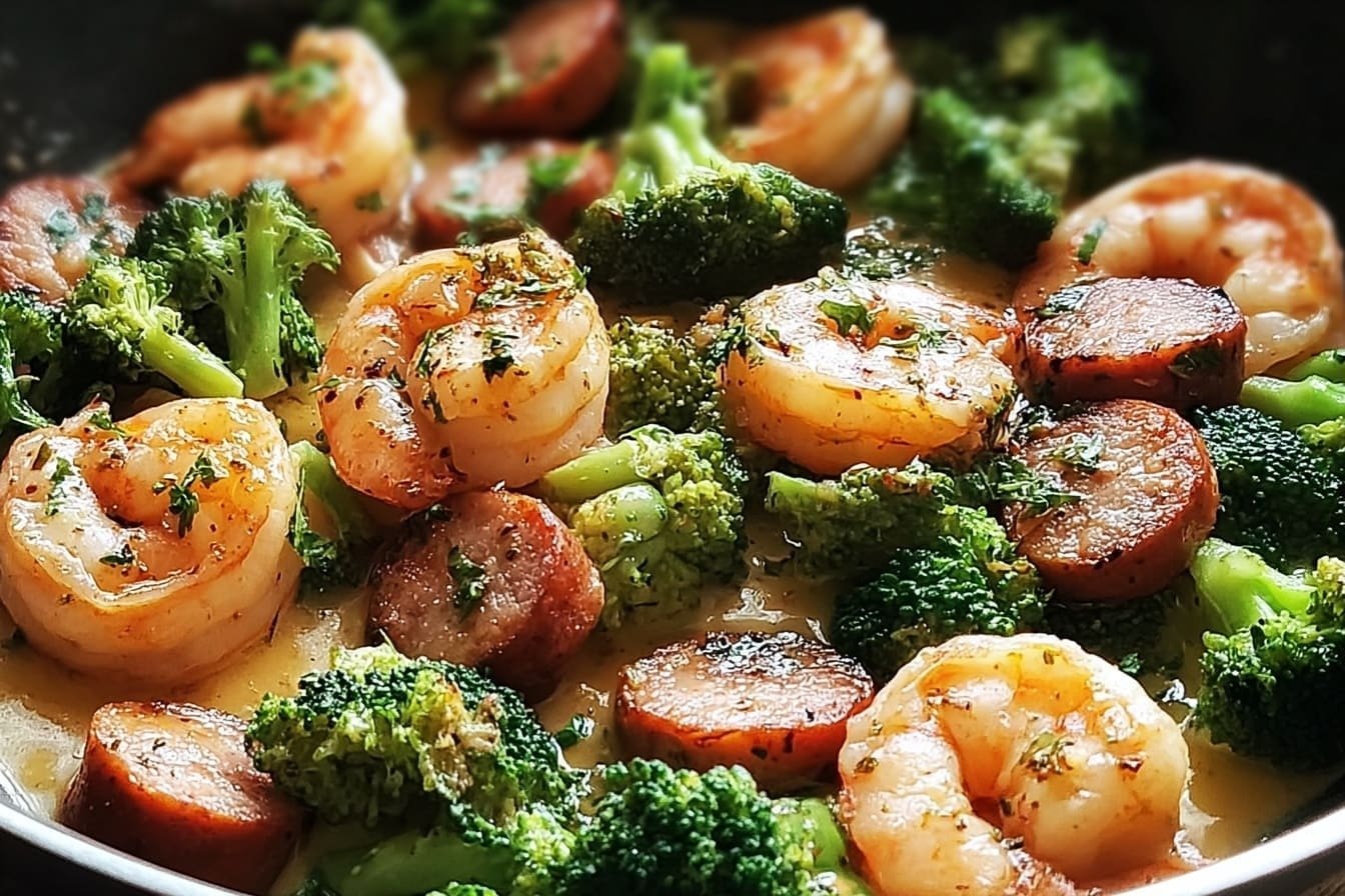 Garlic Butter Shrimp Sausage And Broccoli