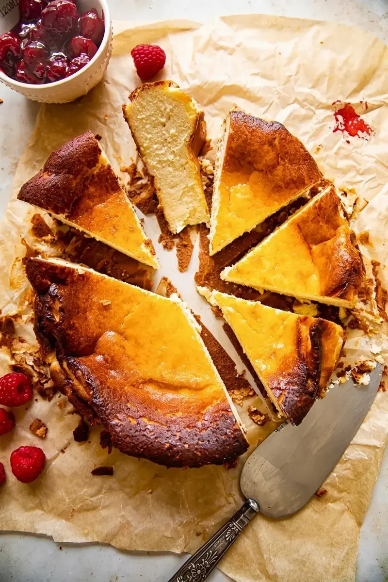 Burnt Basque Cheesecake With Raspberry Compote