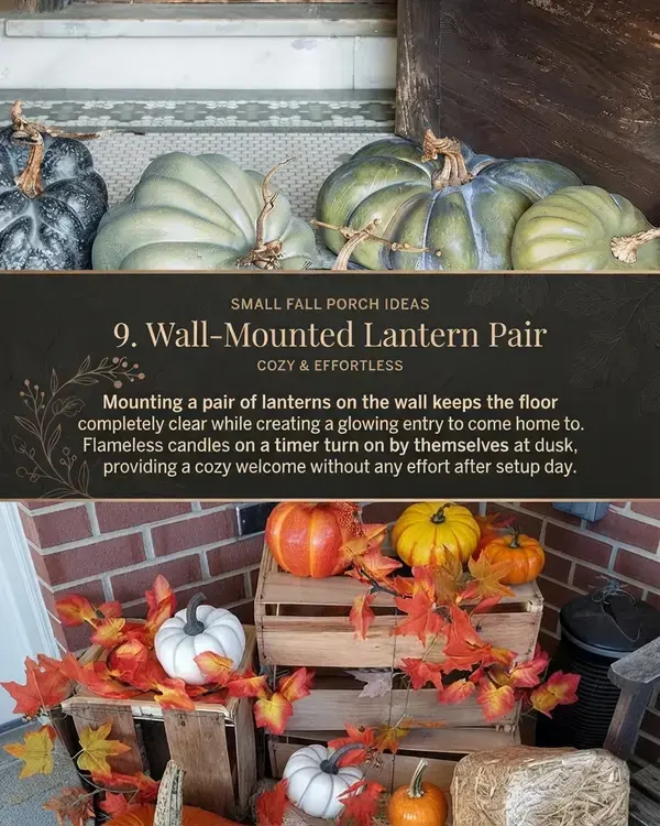 20 Small Fall Porch Ideas, 9. Wall-Mounted Lantern Pair