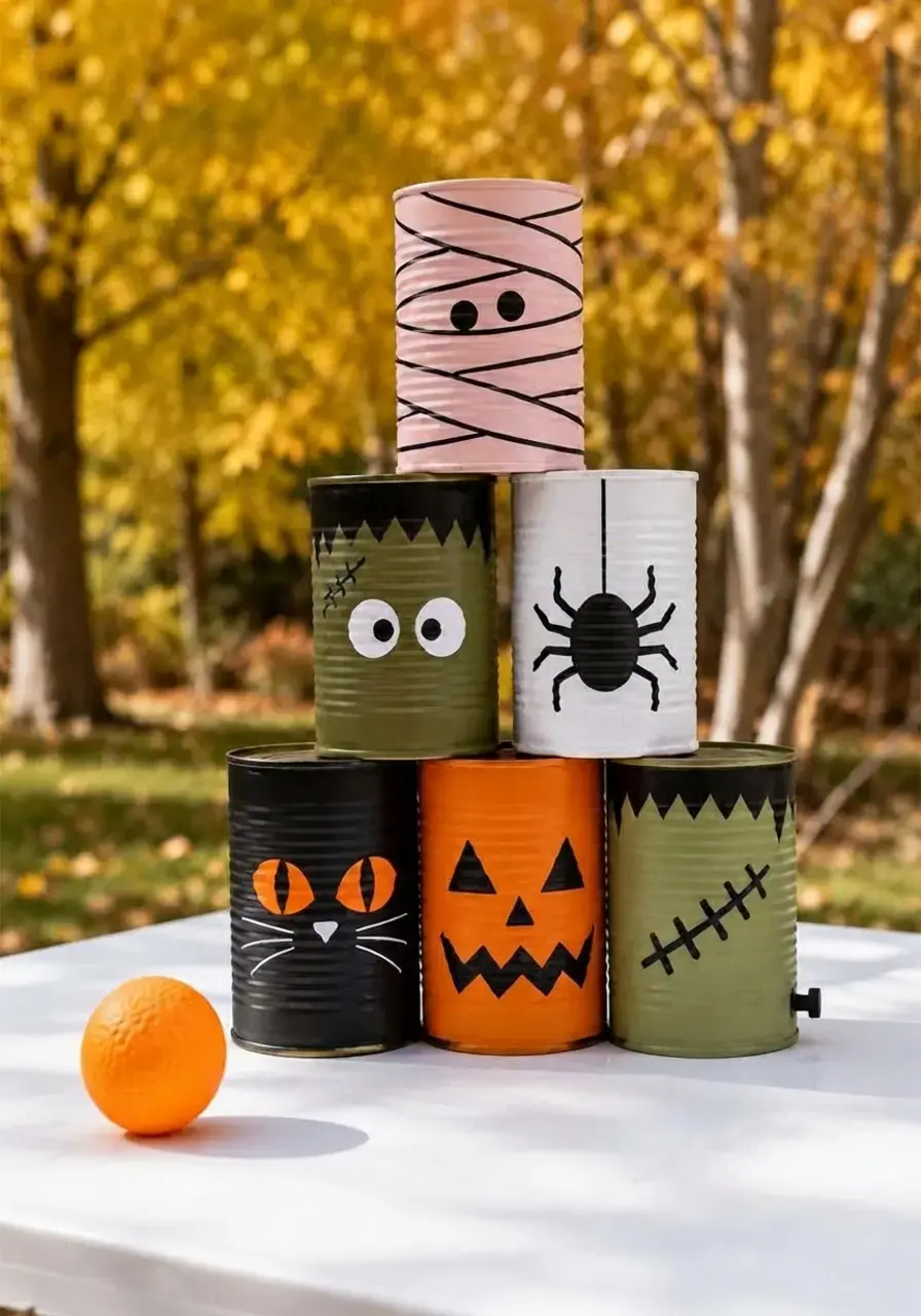 22 Halloween Carnival Party Ideas For A Family-Friendly Backyard Bash 12 22 Halloween Carnival Party Ideas, 10. Monster Can Knockdown