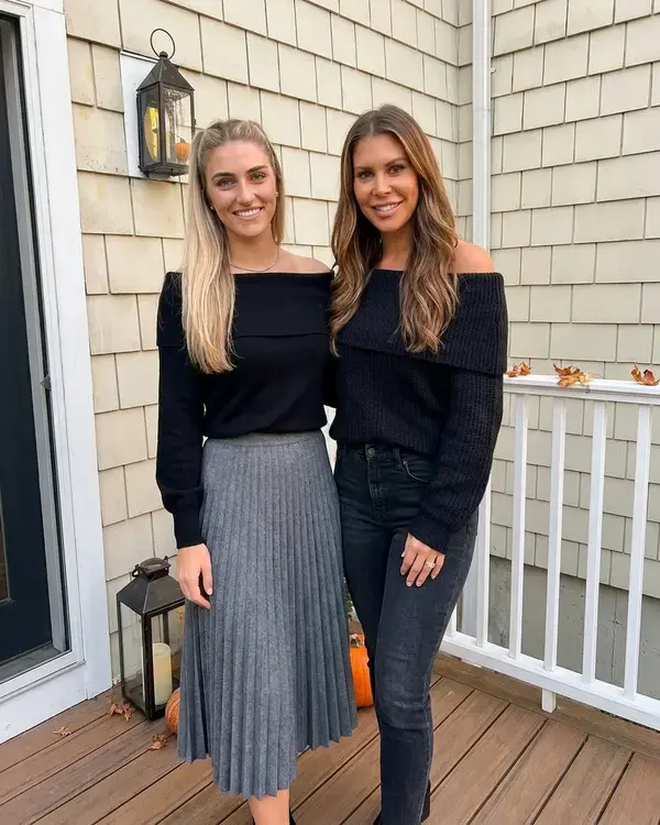 35+ Early Fall Outfits To Try This Season 5 35+ Early Fall Outfits, Grey Pleated Skirt With Black Off Shoulder Pullover