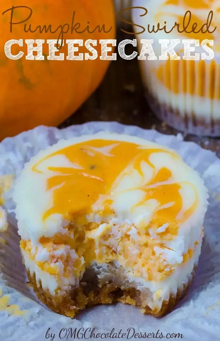 Mini Pumpkin Swirled Cheesecakes