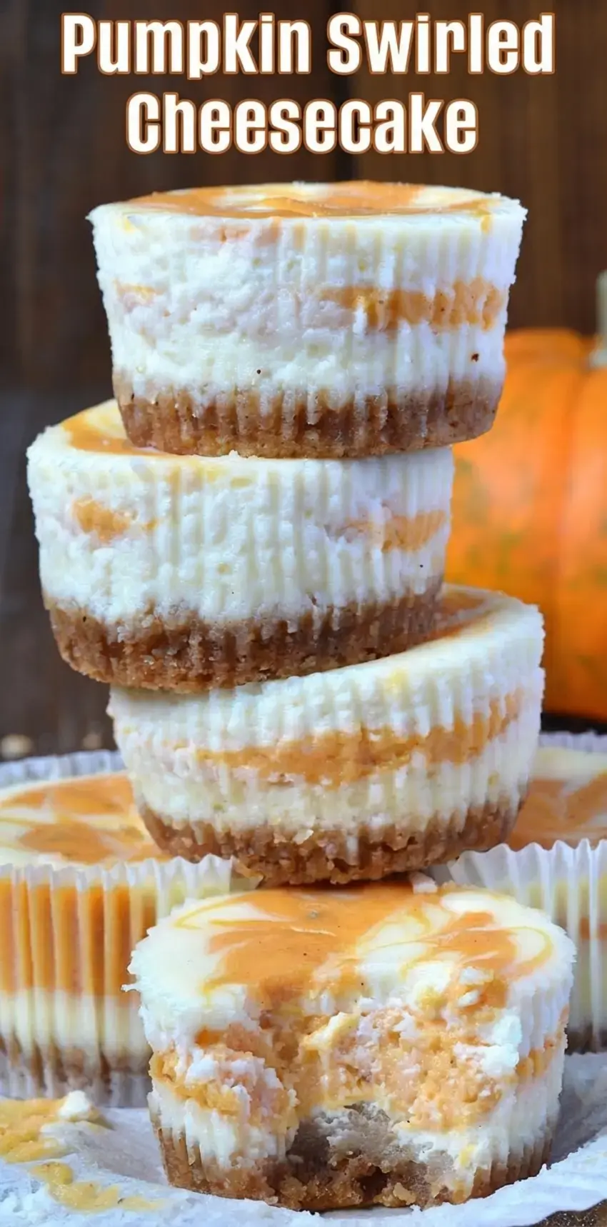 Mini Pumpkin Swirled Cheesecakes, Pumpkin Swirled Cheesecakes
